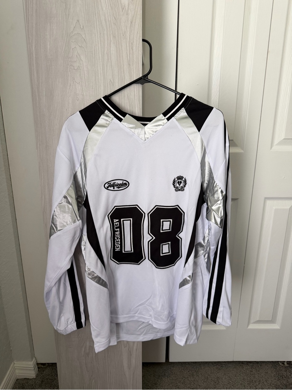 Aelfric Eden White and Black Athletic Jersey with Silver Accents - SMALL NWT